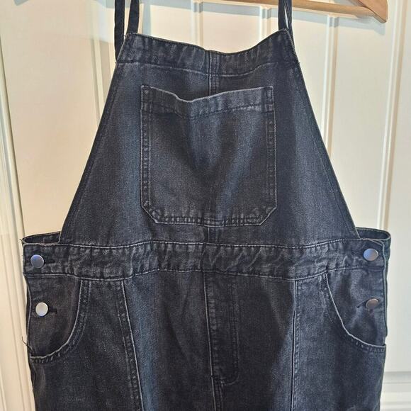 Black Denim Overalls Womens XL Adjustable Wide leg Utility Streetwear Relaxed - Picture 4 of 10